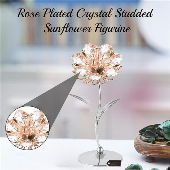 Masterpiece Metal Sunflower -Chrome & Rose Gold Plated Crystal Studded Sunflower - Picture 4 of 7